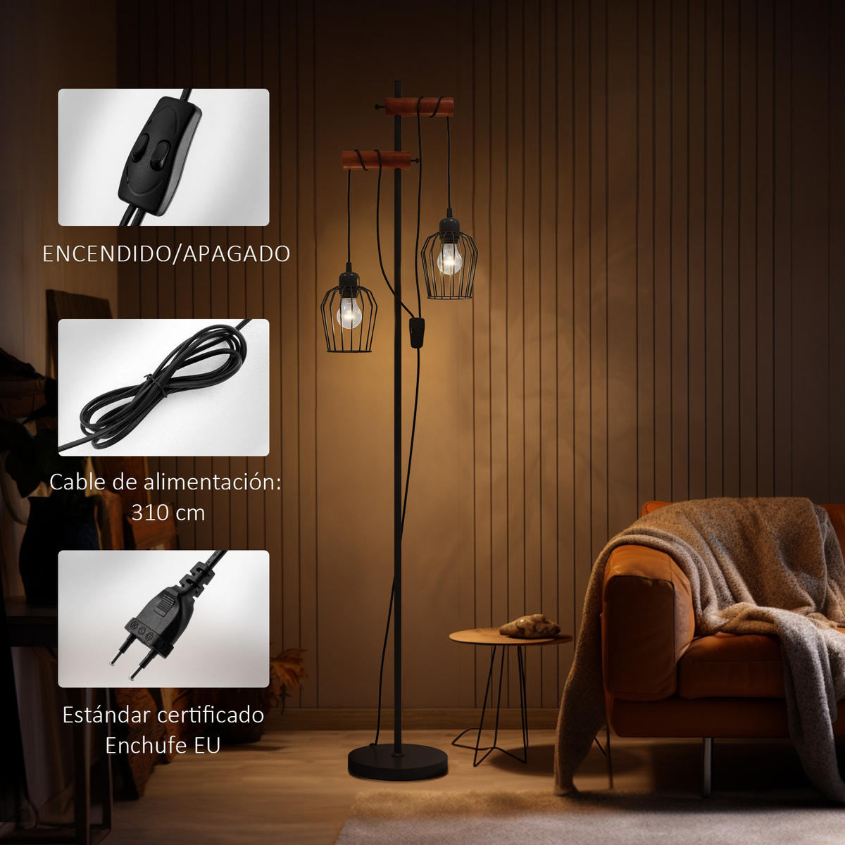 LAMPENSCHIRM Stehlampe 2-flammig 150 cm - Schwarz, Metall (40/20/150cm)