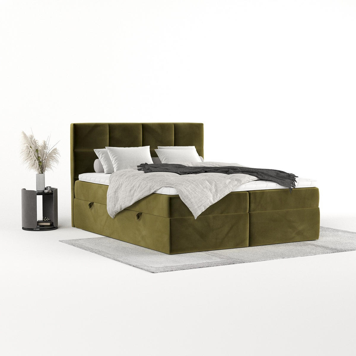 BOXBETT Oris 140/200 cm Olivgrün im Kronos Stoff - Schwarz/Olivgrün, Holz/Holzwerkstoff (140/200cm) - AltaBeds