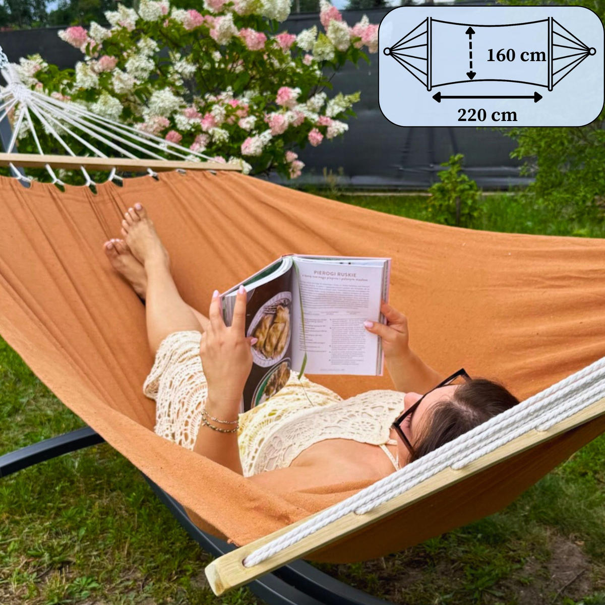 HÄNGEMATTE mit Gestell, 2 Personen, Stabhängematte, XXL, 200 kg, Metall, Braun, einfache Montage - Braun, Metall (370/130/120cm) - Potenza