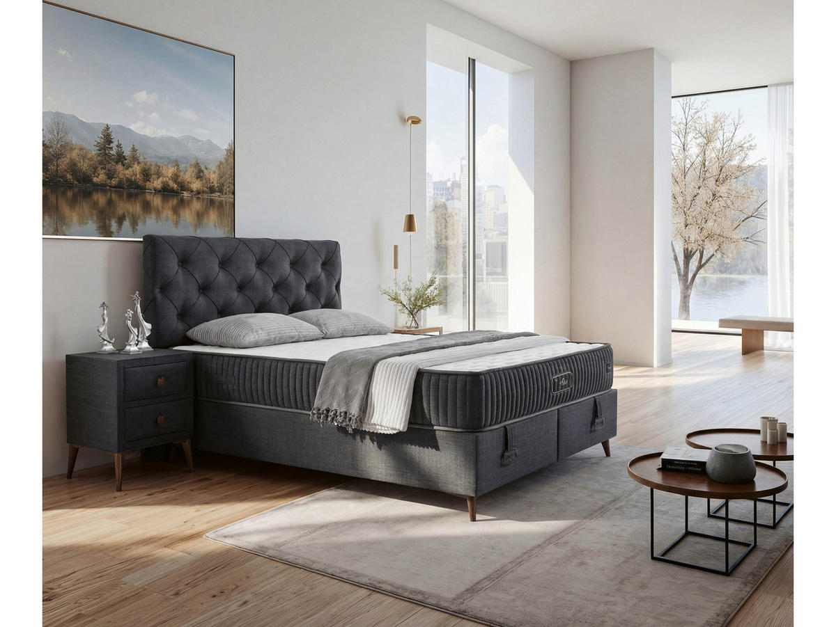 POLSTERBETTSET Active 160x200 Anthrazit - Anthrazit, Textil/Metall (160/200cm) - Villa Möbel