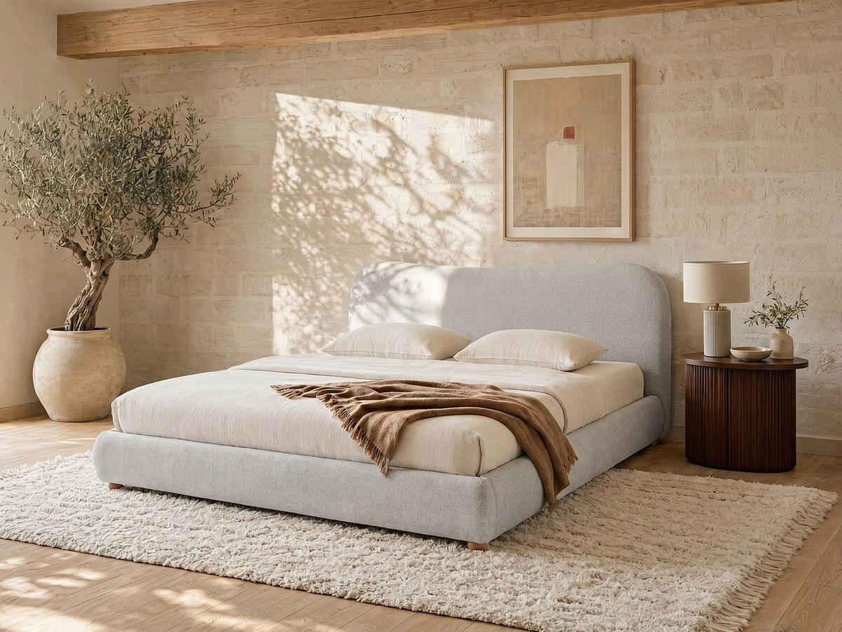 BETT mit Bettkasten - 2 Personen - stoff - beige Vanari - Beige, Textil (180/200cm) - Vente-Unique