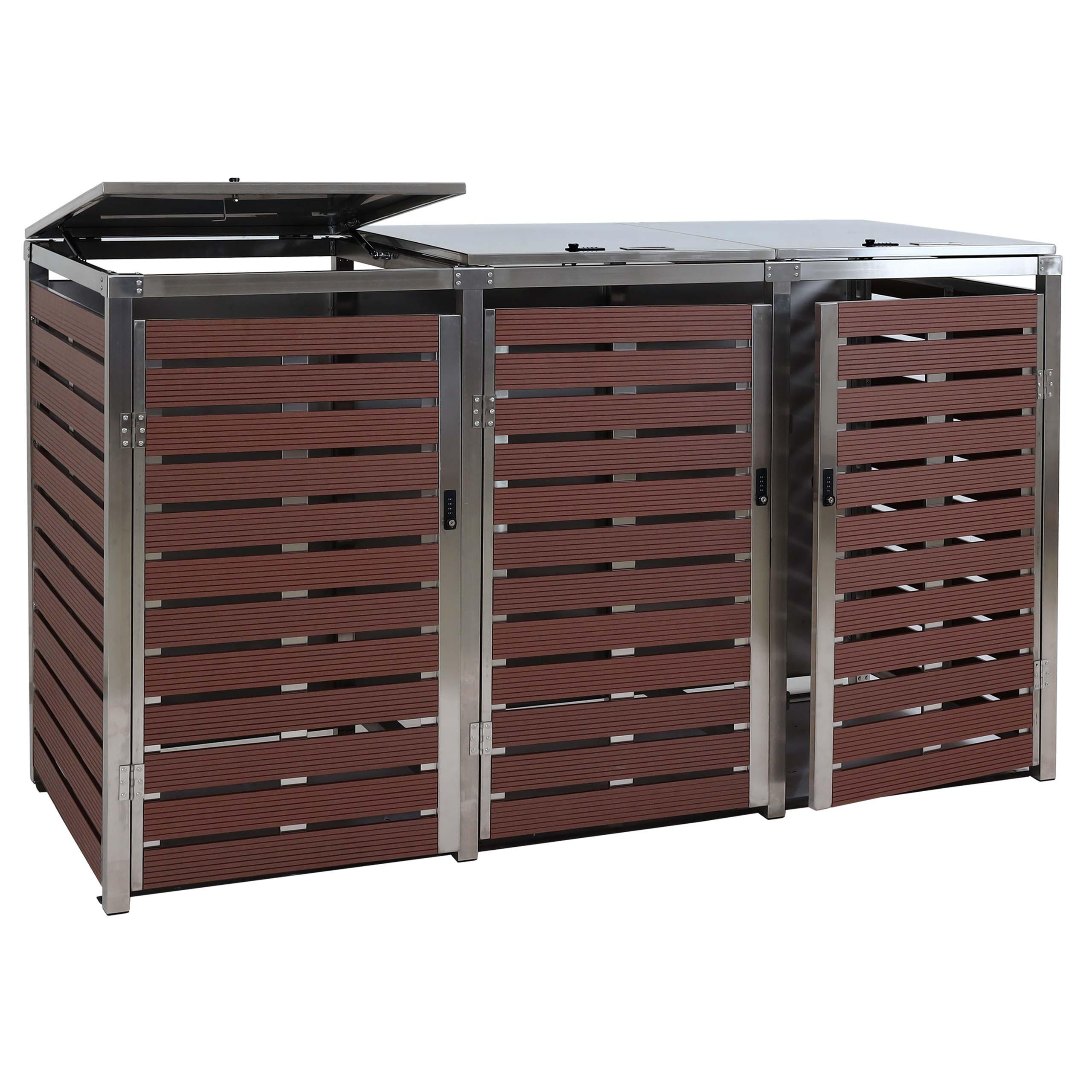 MÜLLTONNENVERKLEIDUNG 3ER Walnuss Dekor - Walnussfarben, Metall (200/120/85cm) - MCW