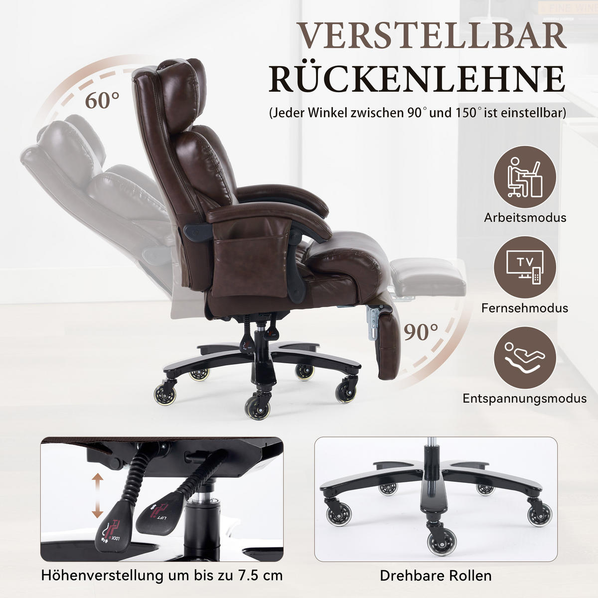 BÜROSTUHL Braun 88/70/112.5 cm mit Massagefunktion - Braun, Metall (88/112.5/70cm) - PANGIVO