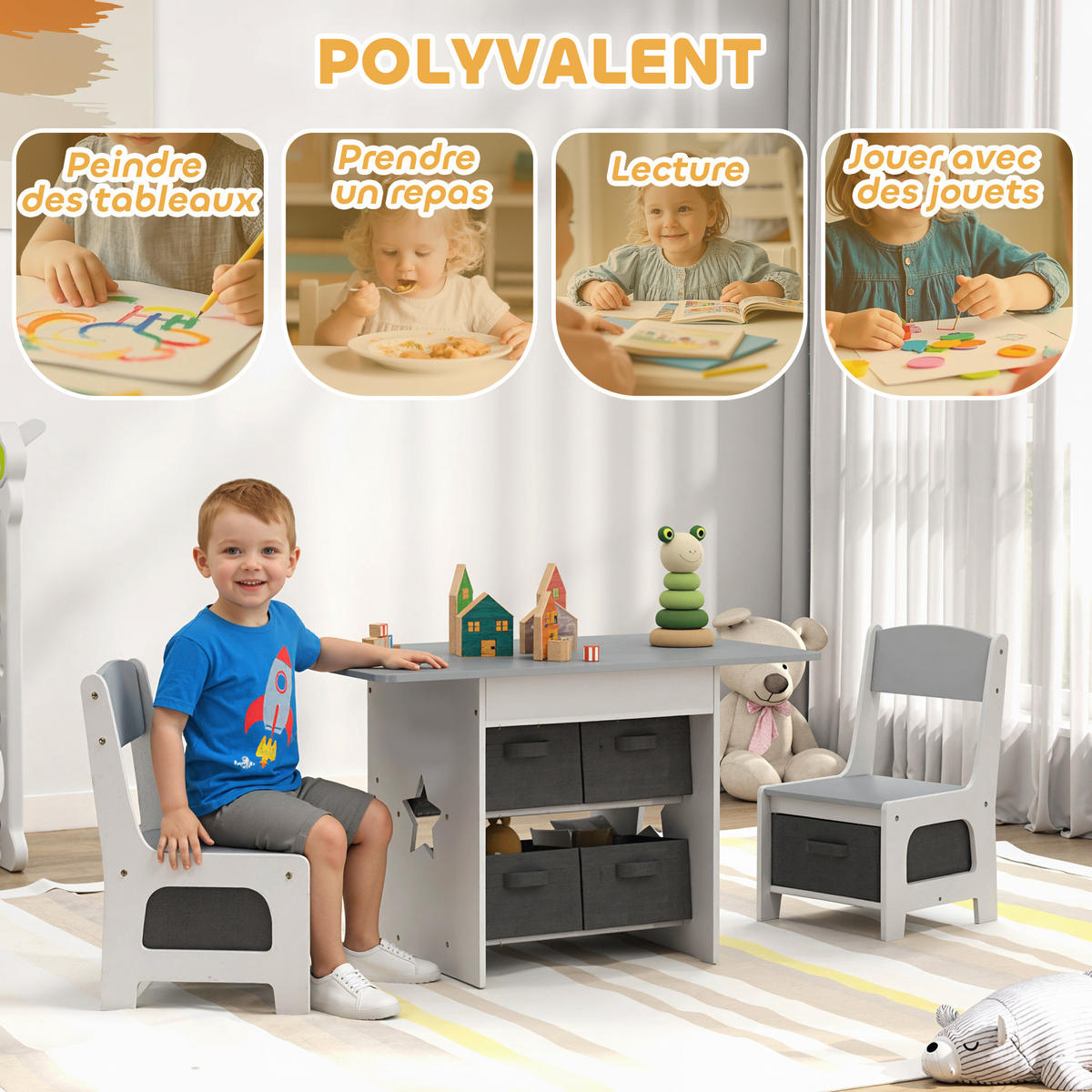 KINDERSITZGRUPPE DE-17540 6 herausnehmbare Schubladen Grau - Grau, Holzwerkstoff (48/49/80cm) - ComfortXL