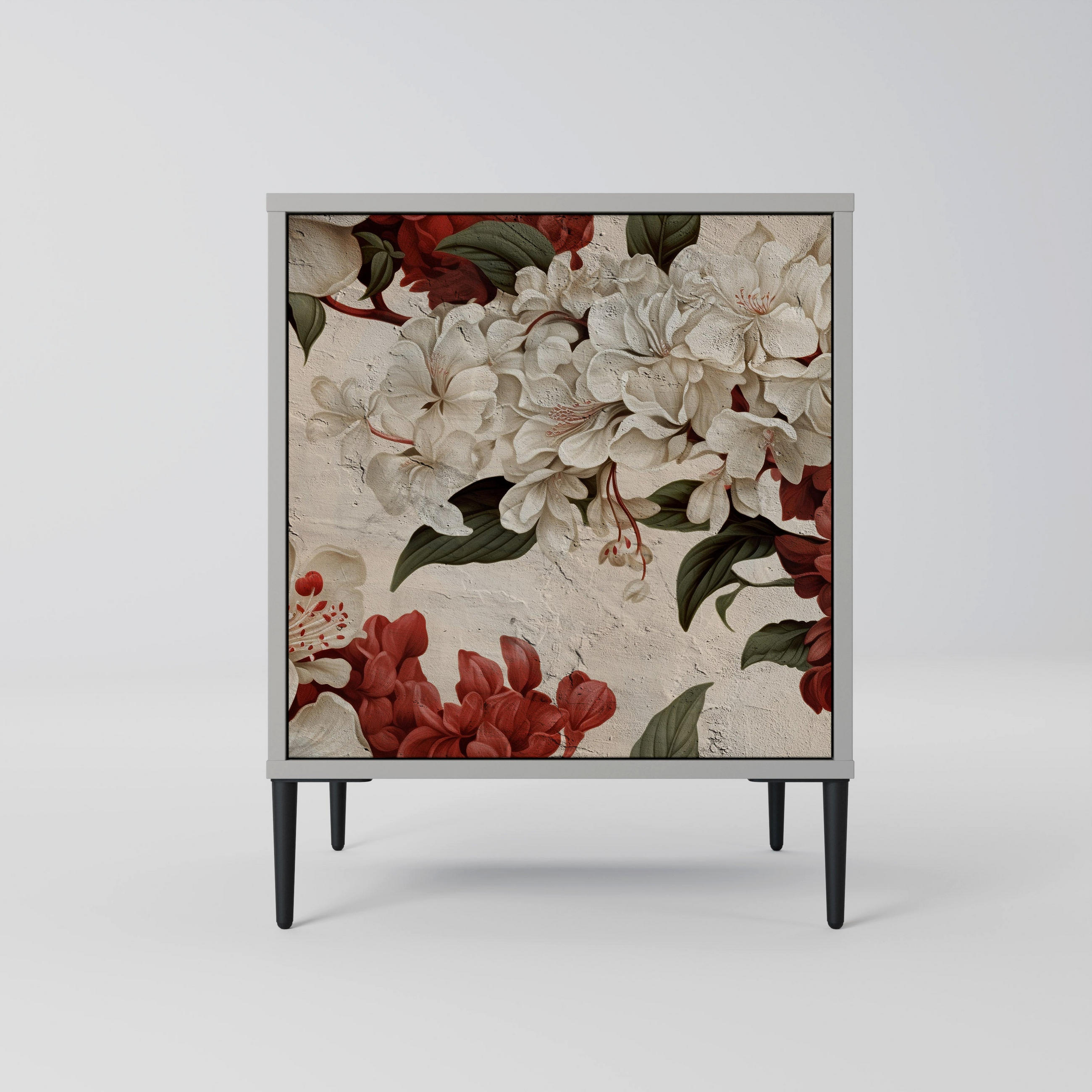 SIDEBOARD EPHEMERAL DAYS, Grau, 57,5x42x72,5 cm, Schwarze Metallfüße - Multicolor/Schwarz, Holzwerkstoff/Metall (57.5/72.5/42cm) - SpaceRebels