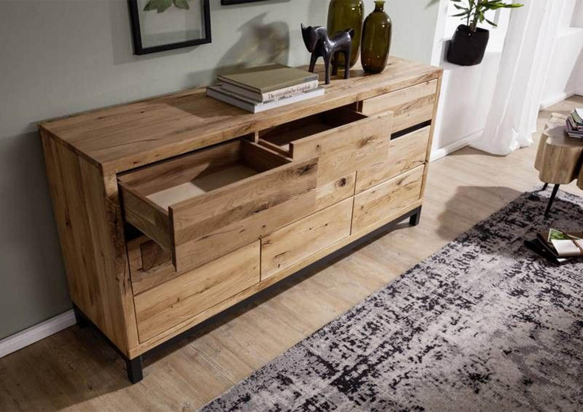 SIDEBOARD Wildeiche 175x45x85 natur geölt VILLANDERS #108 - Braun, Holz (175/85/45cm) - Massivmoebel24