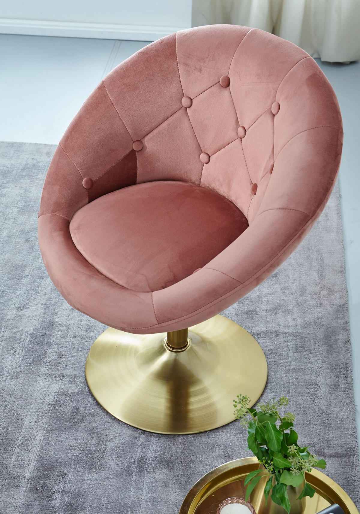 LOUNGESESSEL Chesterfield-Stil mit Samtbezug und 360° Drehfunktion, Rosa 67x62x100 cm - Pink/Goldfarben, Textil/Metall (67/100/62cm) - KADIMA DESIGN