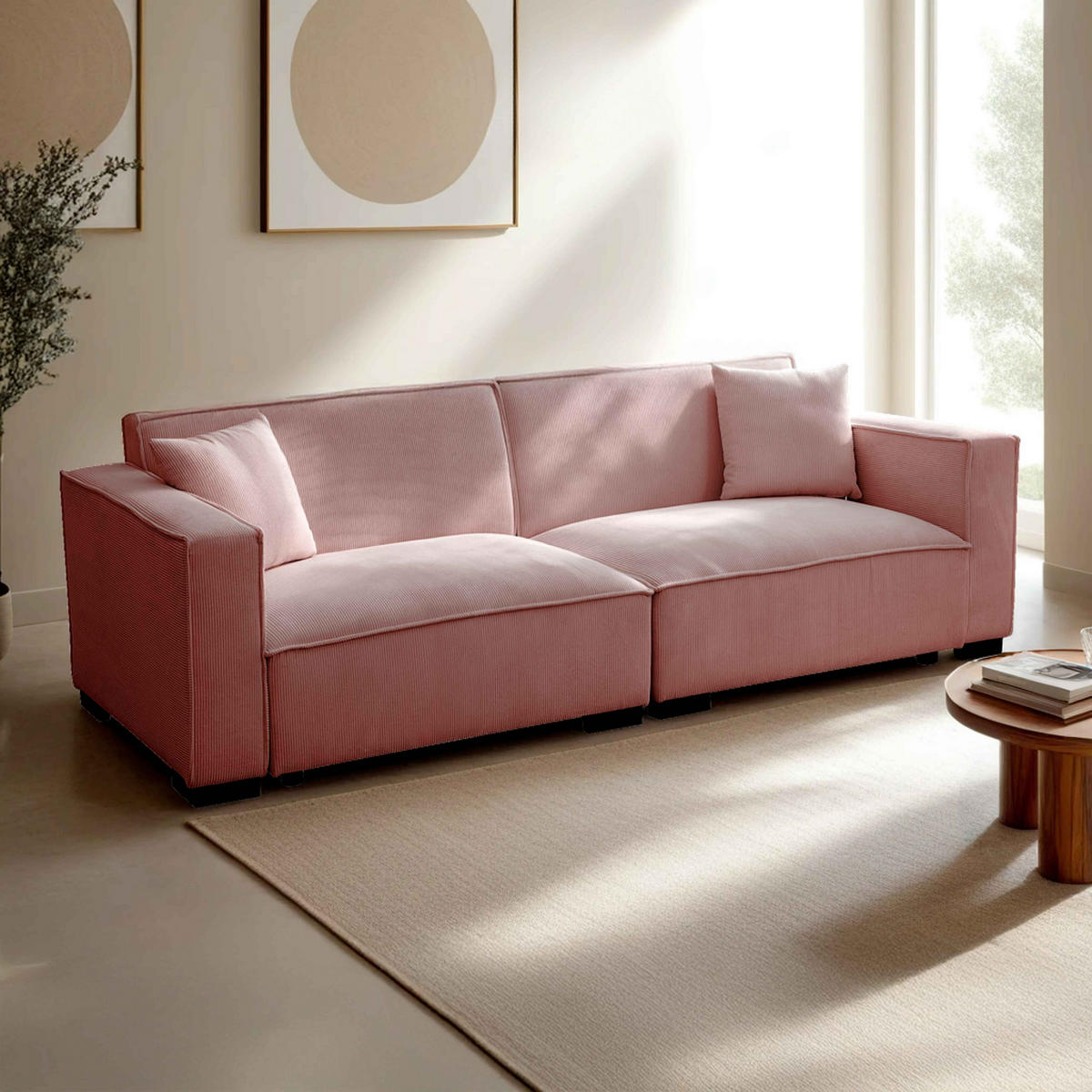 SOFA 3-Sitzer, Rosa - Pink, Textil (90/76/230cm) - Oviala