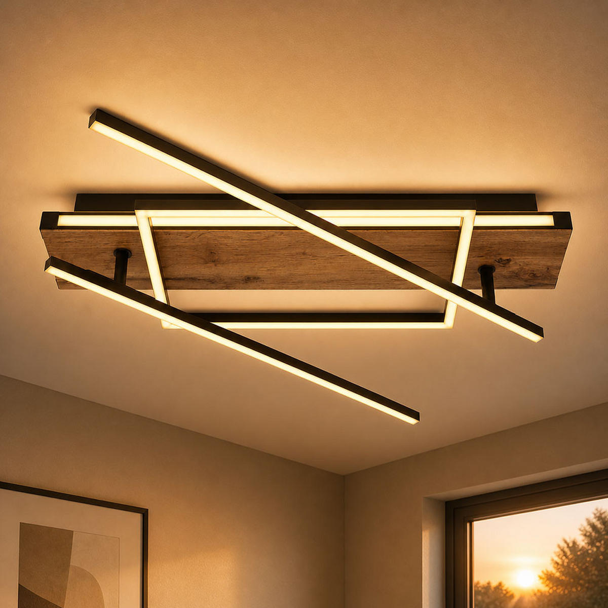 LED DECKENLEUCHTE Colli Messing Holzoptik - Messingfarben, Metall (120/20/11.5cm) - Globo Lighting
