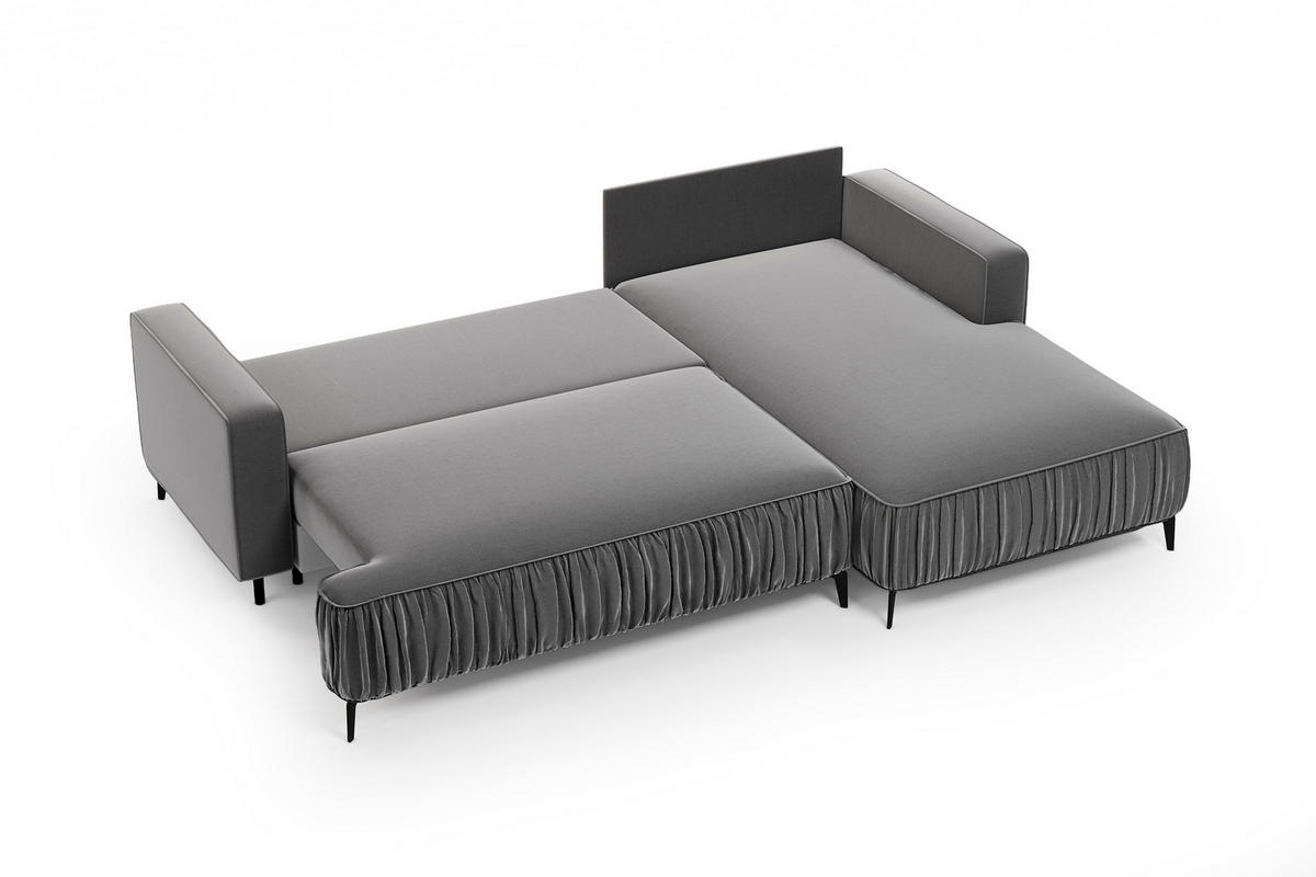 ECKSOFA Glanz rechts – Grau, mit Schlaffunktion und Bettkasten - Grau, Textil (268/177cm)