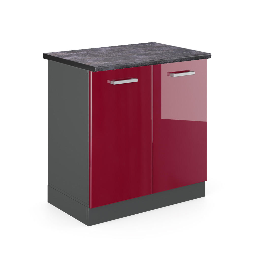 SPÜLENUNTERSCHRANK R-Line Rot Hochglanz 80 cm , AP Anthrazit - Bordeaux/Anthrazit, Holzwerkstoff (80/81.6/60cm) - Vicco