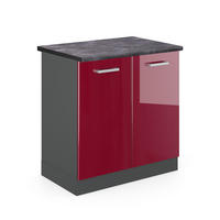 SPÜLENUNTERSCHRANK R-Line Rot Hochglanz 80 cm , AP Anthrazit - Bordeaux/Anthrazit, Holzwerkstoff (80/81.6/60cm) - Vicco