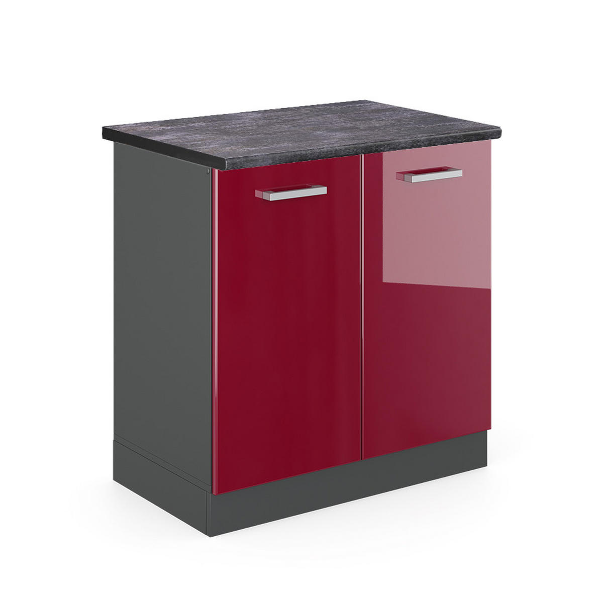 SPÜLENUNTERSCHRANK R-Line Rot Hochglanz 80 cm , AP Anthrazit - Bordeaux/Anthrazit, Holzwerkstoff (80/81.6/60cm) - Vicco