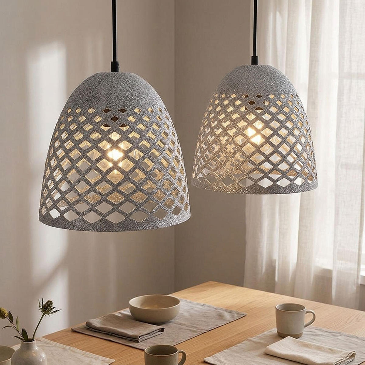 HÄNGELAMPE Metall Grau Marmoroptik 2er Set - Grau, Metall (20/20/120cm) - Globo Lighting