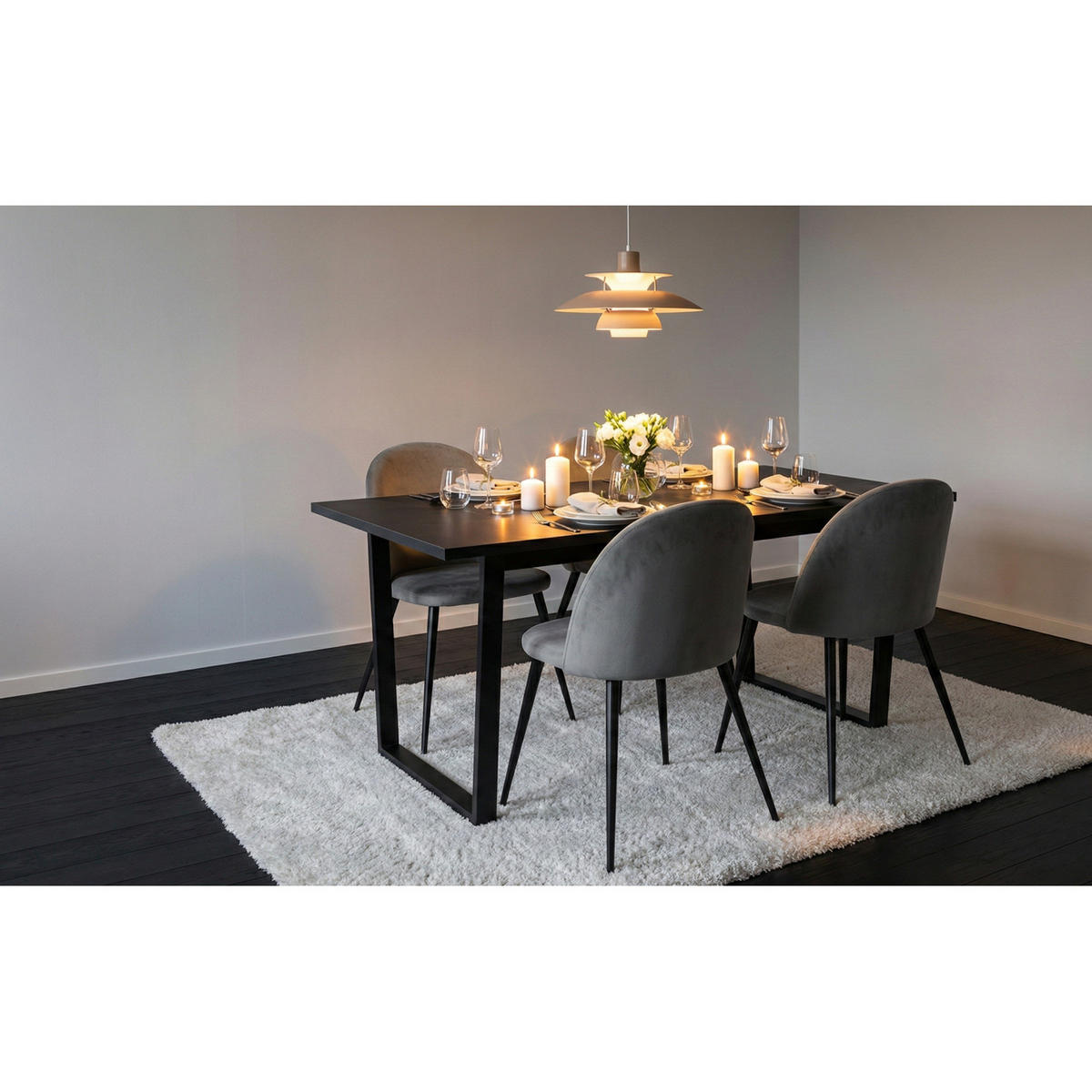 ESSGRUPPE 5-TLG. Tilst Schwarz, Grau - Grau, Holzwerkstoff/Textil (160/74/90cm) - ebuy24