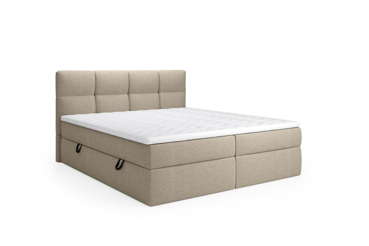 BOXSPRINGBETT Ruhe 180x200 – in Beige Kaltschaum-Topper, großem Bettkasten - Beige, Textil (180/200cm)