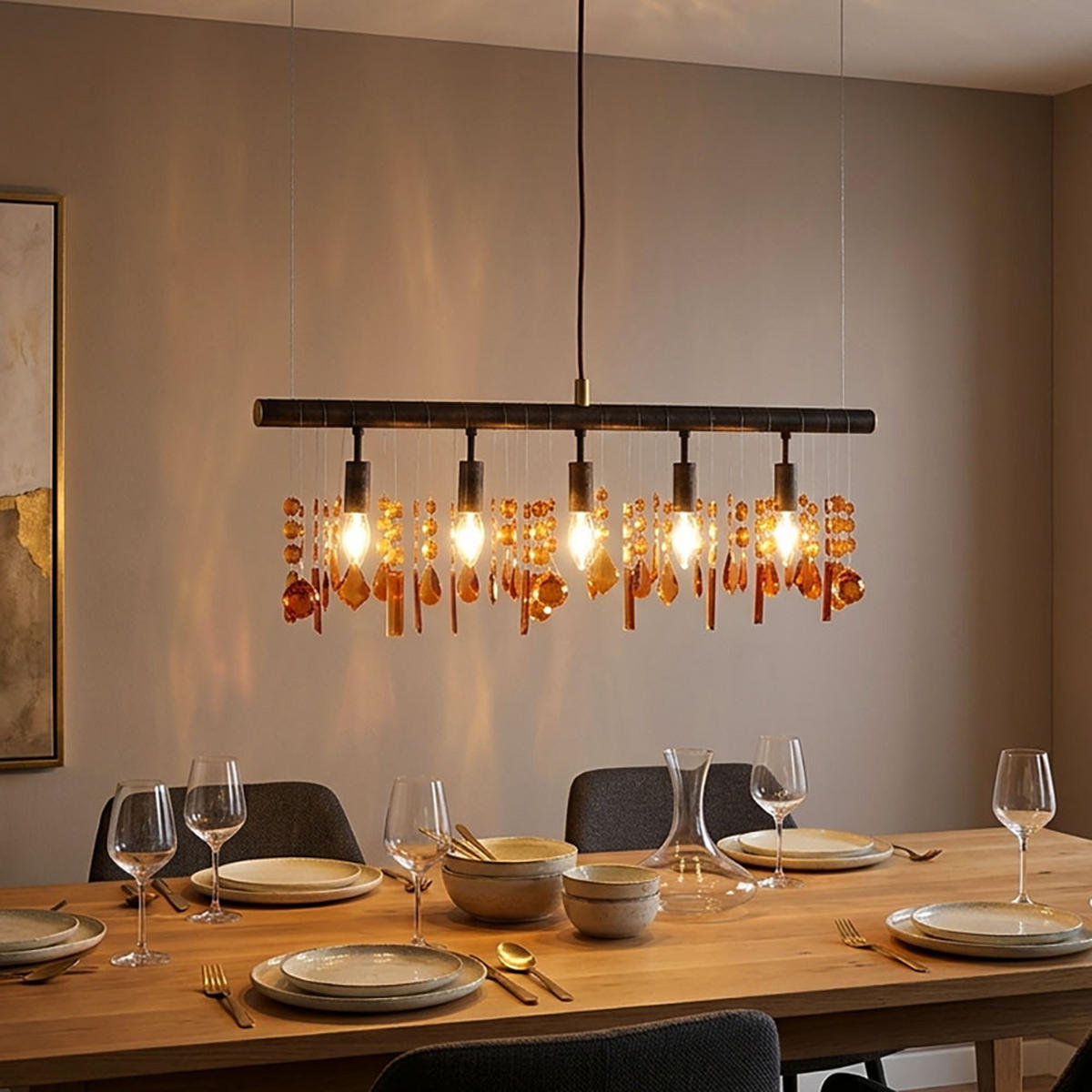 LED HÄNGELEUCHTE Metall Braun Kristall-Optik - Braun, Metall (80/9.8/150cm)