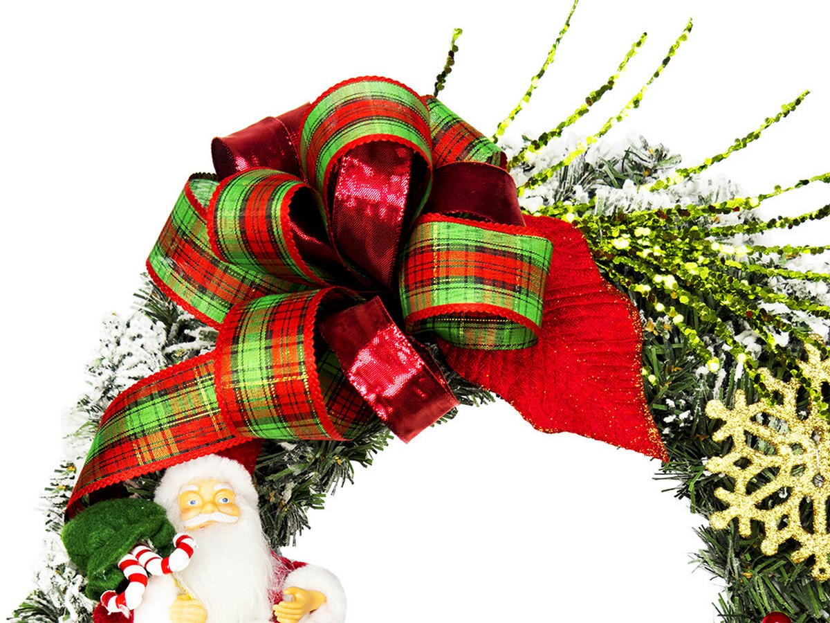WEIHNACHTSKRANZ dekorierter SANTA, Ø 45 cm, zum Hängen oder Aufstellen - Rot/Goldfarben, Kunststoff (45/50cm) - LAALU