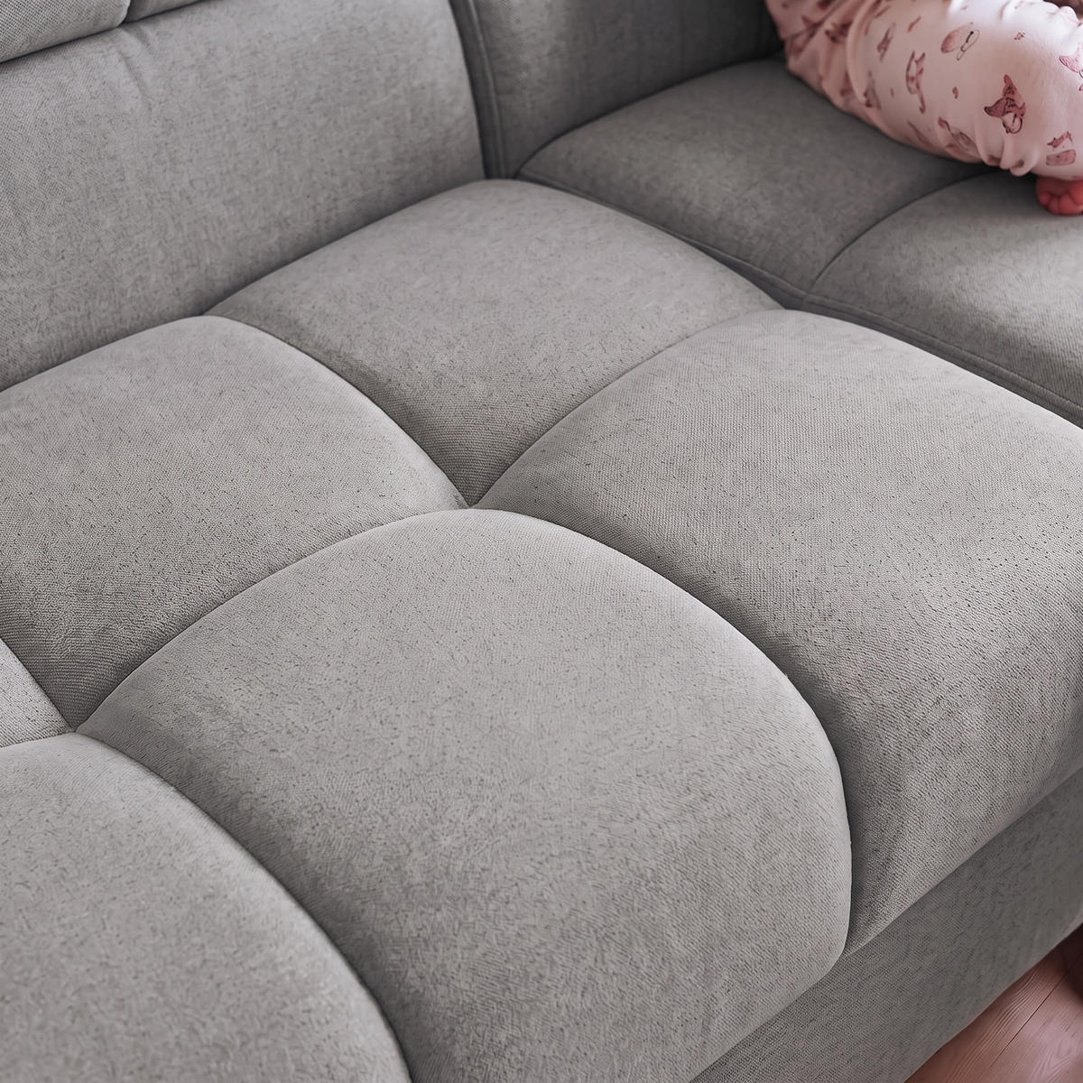 ECKSOFA PUDDING L Links mit Schlaffunktion 125x195 Velours Grau - Schwarz/Grau, Holz/Textil (203/275cm) - Muffo