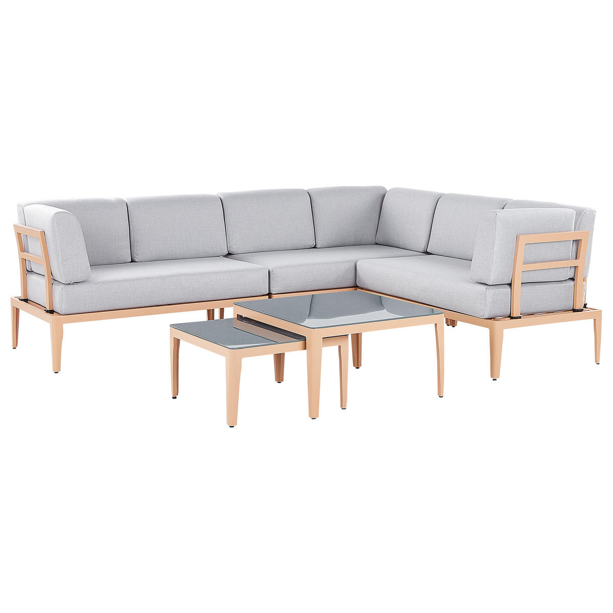 LOUNGE SET 6-Sitzer hellbraun rechtsseitig modular Auflagen hellgrau Rima III - Hellbraun, Metall - Beliani