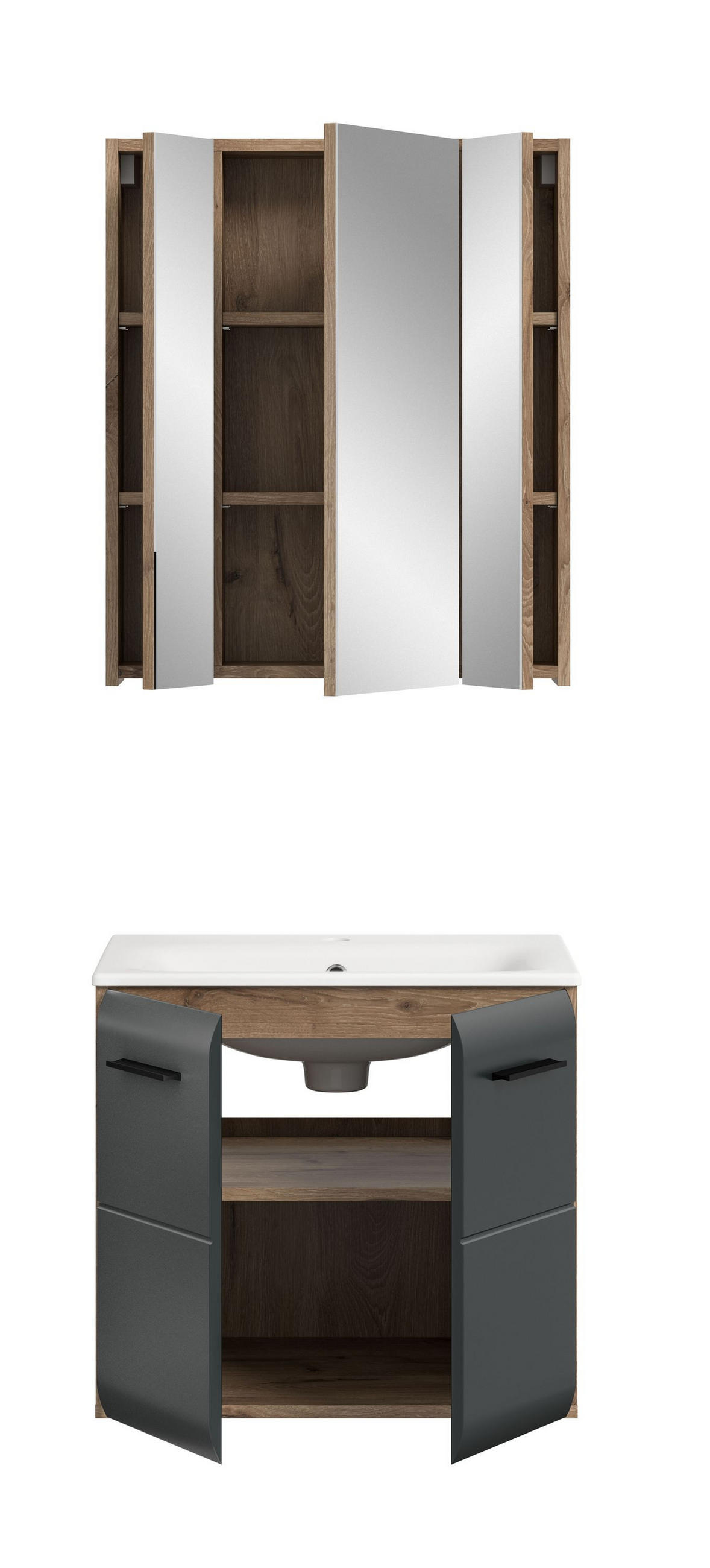 BADEZIMMER Alba 3-tlg. (B/H/T: ca. 60/185/46 cm) in Nox Oak /schwarz matt - Eichefarben, Holz (60/185/46cm)