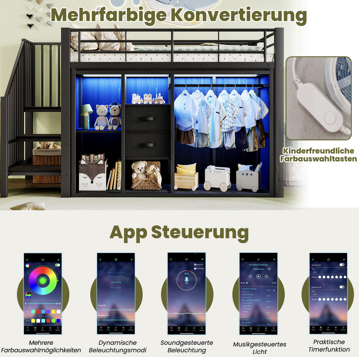 HOCHBETT 90/200 cm Schwarz aus Metall mit LED-Beleuchtung und Stauraum - Schwarz, Metall (90/200cm) - OKMYHOME