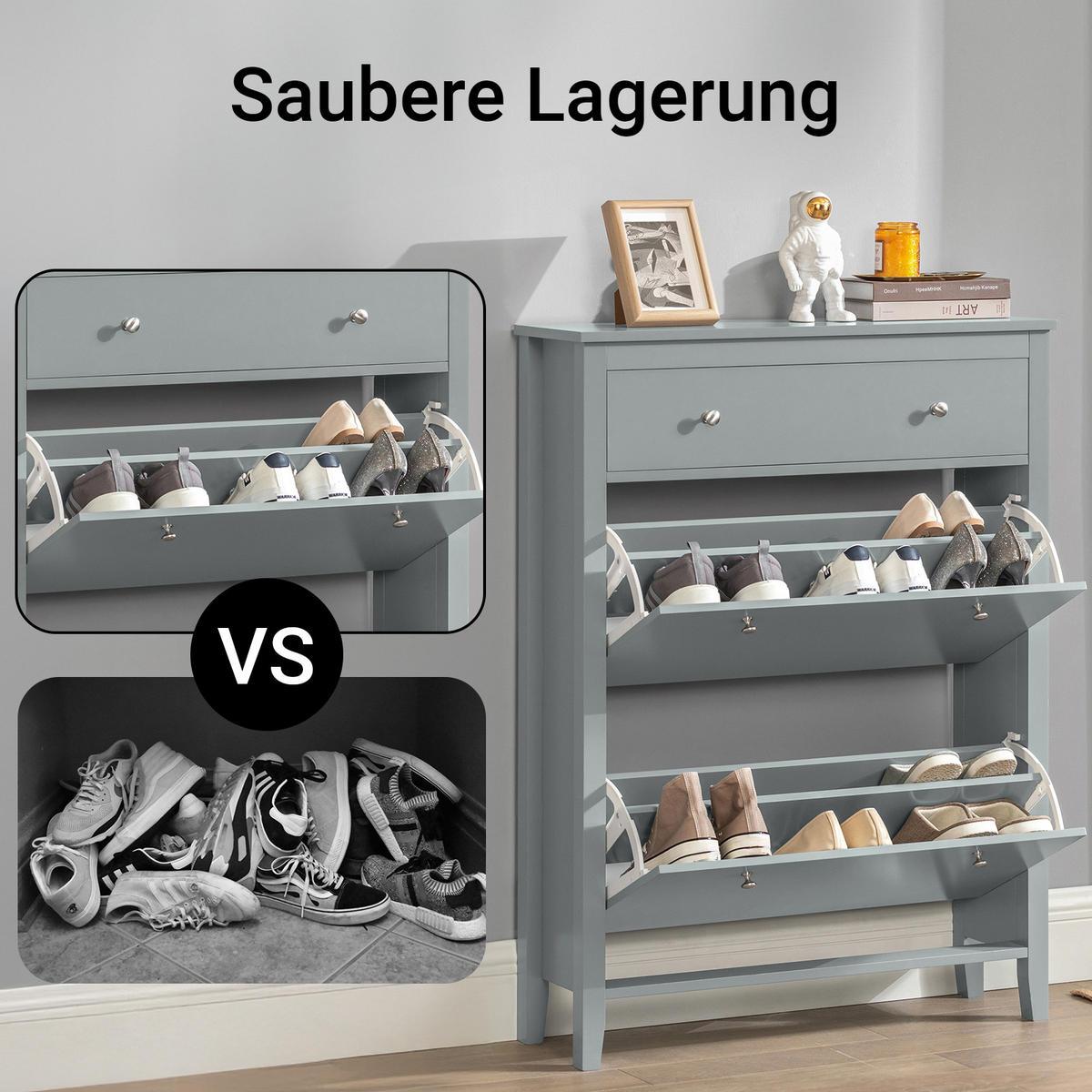 SCHUHSCHRANK Grau - Grau, Holzwerkstoff (80/108/25cm) - SoBuy