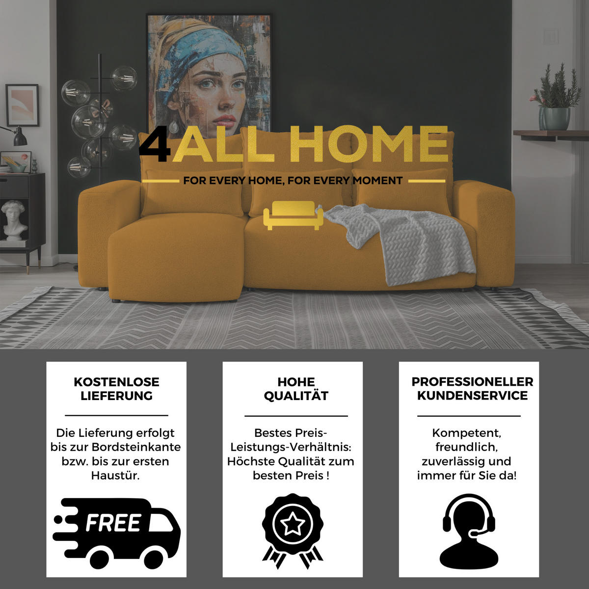 ECKSOFA Travis mit Bettkasten und Schlaffunktion, L-Form, Boucle, Universal - Honig, Holzwerkstoff (248/148cm) - 4ALL HOME