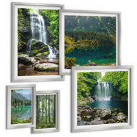BILDER SET 5er Set - 50x50 cm & 20x30 cm & 40x60 cm Silberner Rahmen - Grüne Landschaften, Wasserfälle - Silberfarben, Kunststoff (40/60cm) - TULUP