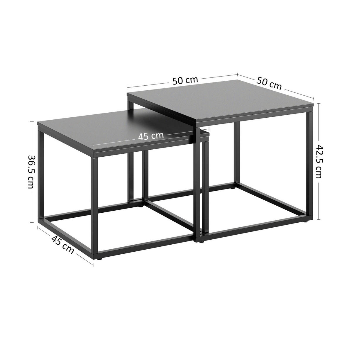 COUCHTISCH 2ER Set quadratisch Schwarz - Schwarz, Holzwerkstoff (50/50/43cm) - Home Collective