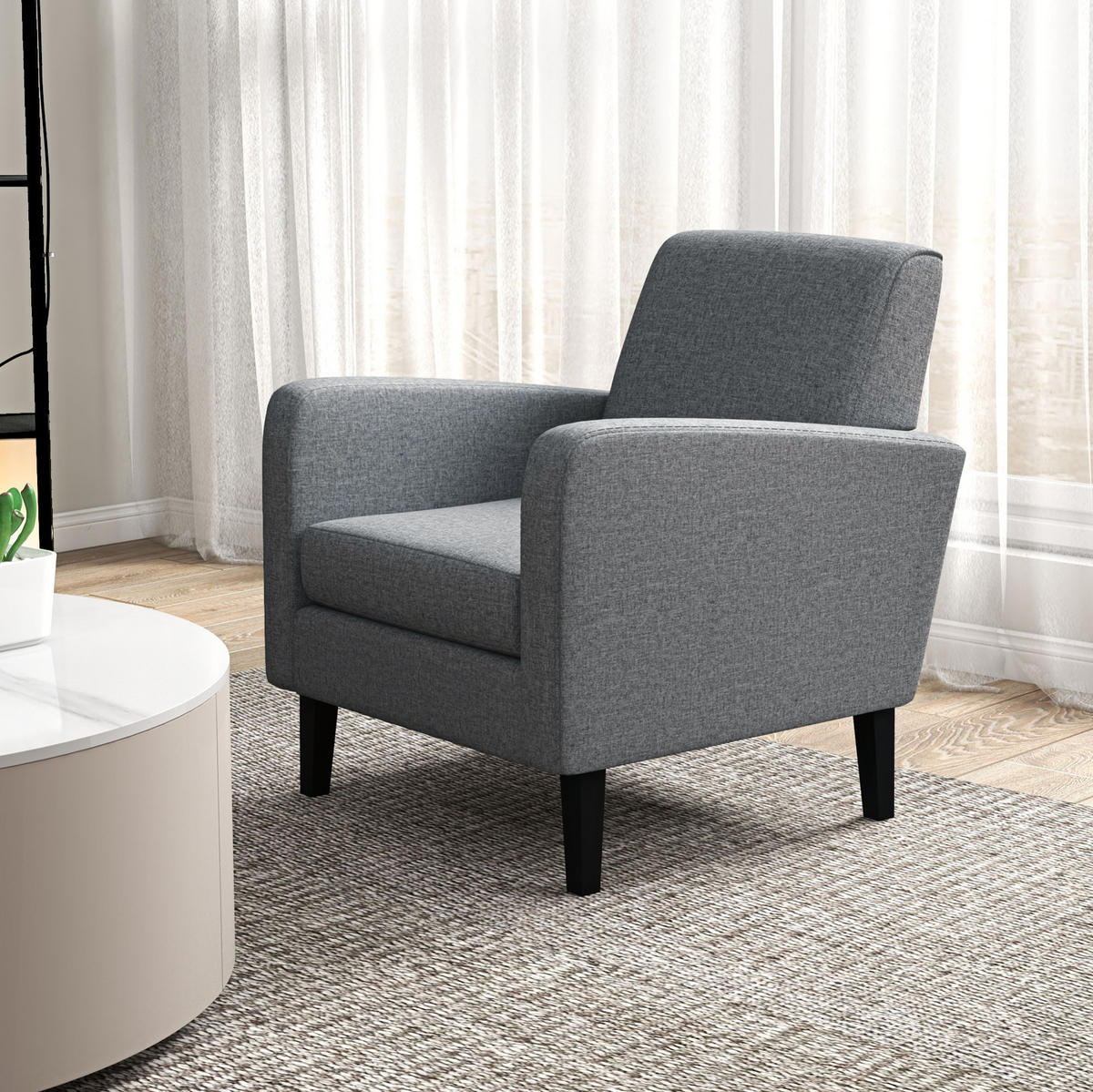 SESSEL Stoff Leinenoptik mit Holzfüßen 66/72/74 cm Hellgrau - Hellgrau, Textil (72/74/66cm) - Redom