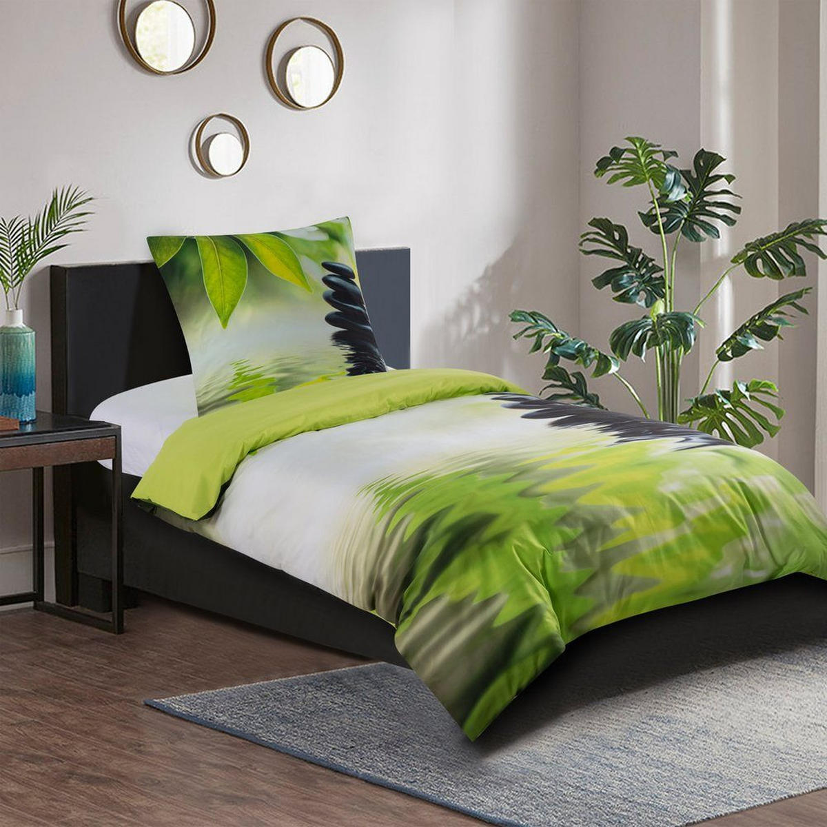 BETTWÄSCHE 4-teilig Harmony - Grün, Naturmaterialien (135/200cm) - Sanilo