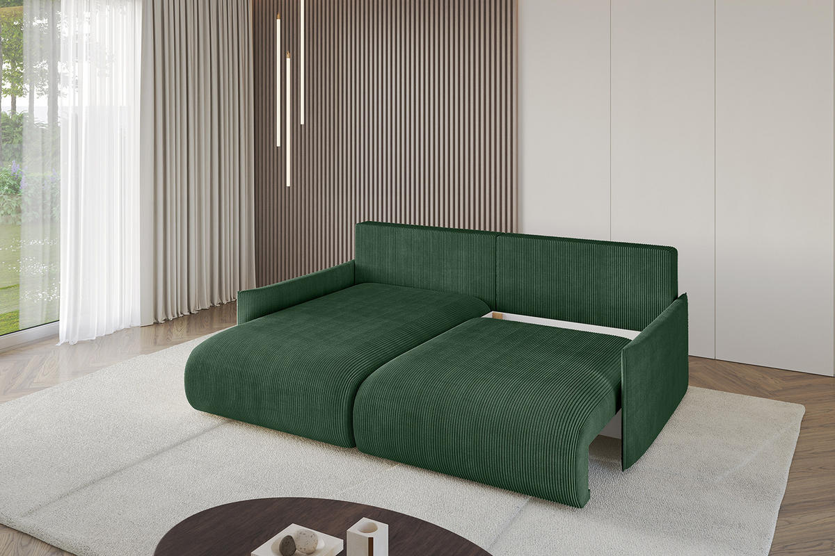 ECKSOFA mit Schlaffunktion und Bettkasten ONESK-L -v1 208x165x40 Grün Cord - Grün, Holzwerkstoff/Kunststoff (208/165cm) - ALTDECOR