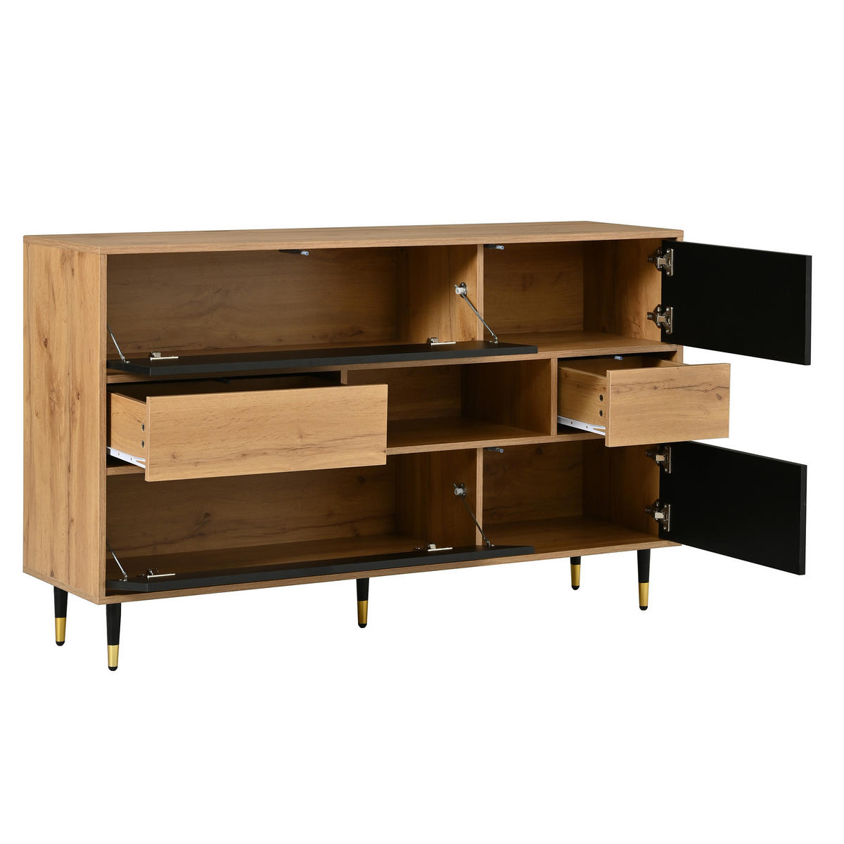 SIDEBOARD Holz Schwarz 2 Schubladen Türen Mittelfach Modern - Multicolor, Holzwerkstoff (140/84.5/40cm) - FLIEKS
