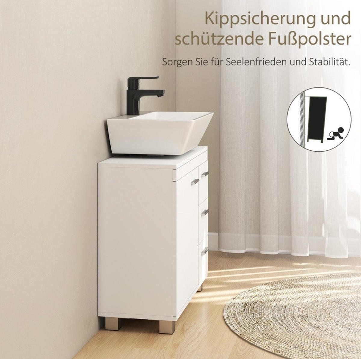 WASCHBECKENUNTERSCHRANK mit 2 Regalen und 3 Schubladen 70 cm Weiß - Weiß, Holzwerkstoff (30/64/70cm) - Beauniv