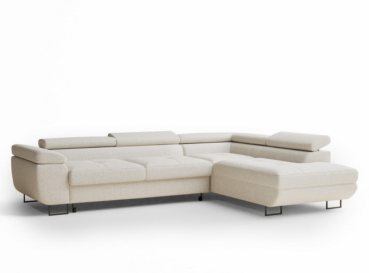 ECKSOFA MIT SCHLAFFUNKTION Concord Creme Webstoff - Creme/Schwarz, Holz/Holzwerkstoff (277/203cm) - Maison de Reve