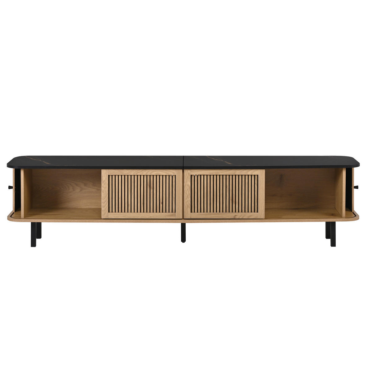 LOWBOARD 190/35/45 cm aus MDF und Holzwerkstoff mit Schiebetüren und Gitterfront Eichefarben - Braun, Holzwerkstoff (190/45/35cm) - Modenvie