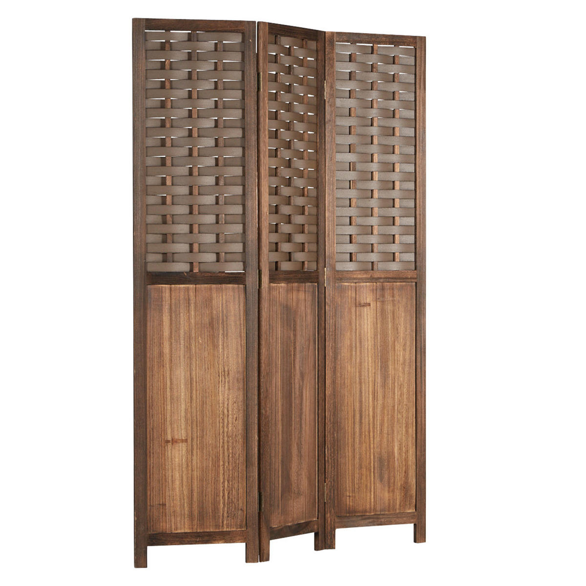 PARAVENT 3-tlg. 120/170 cm Braun Rattan geflochten - Braun, Holz (120/170/2cm) - Homestyle4u