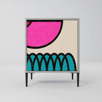 SIDEBOARD GEOMETRIC RHAPSODY, Grau, 57,5x42x72,5 cm, Schwarze Metallfüße - Multicolor/Schwarz, Holzwerkstoff/Metall (57.5/72.5/42cm) - SpaceRebels