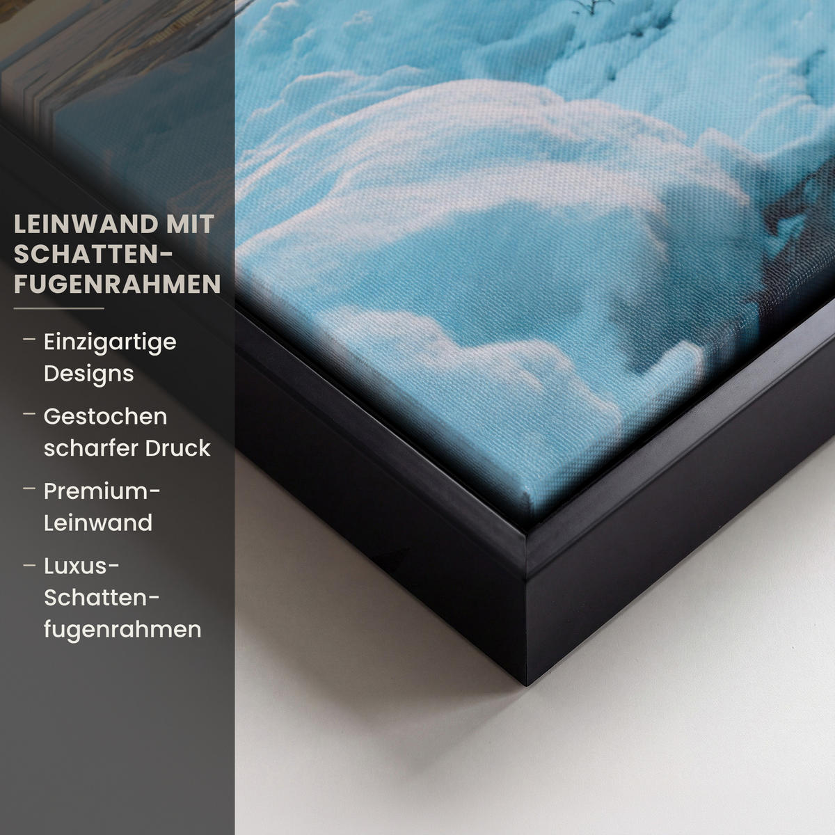 LEINWAND Bilder mit Rahmen - Winterlandschaft - Natur - Haus - Berge - Schnee - 70x50 - Hellblau, Textil (70/50cm) - MuchoWow