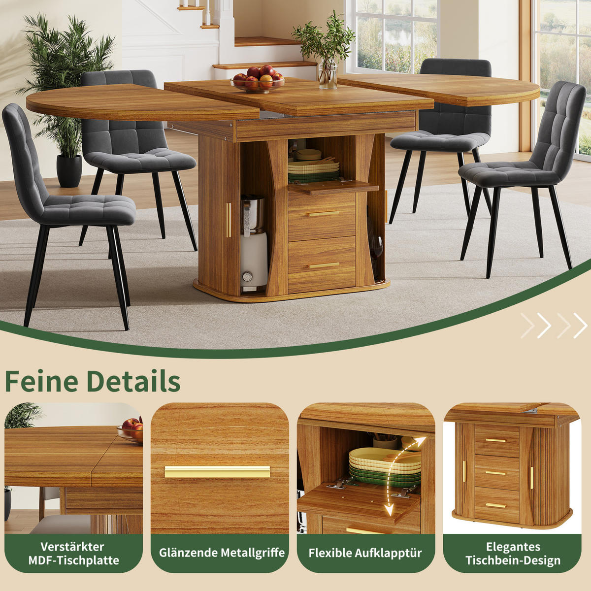 ESSTISCH 118-158/118/77 cm Walnuss aus MDF ausziehbar - Braun, Holzwerkstoff (118/118/77cm) - OKMYHOME