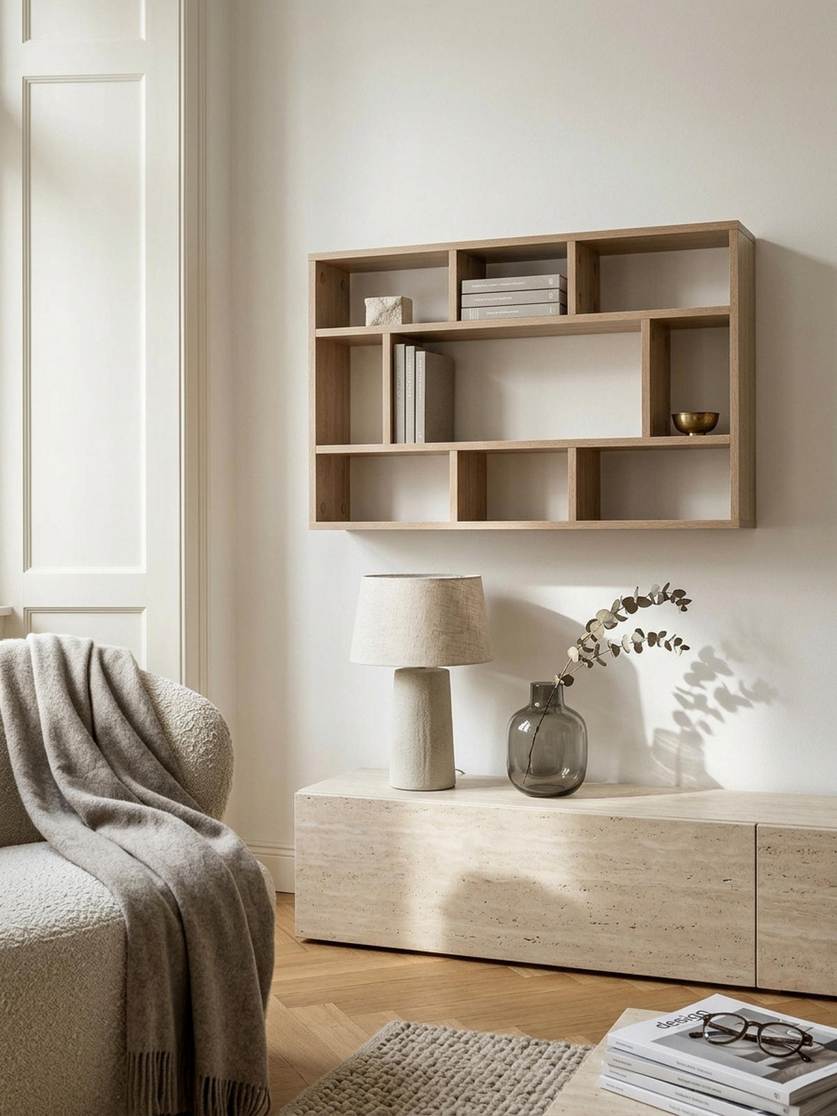 WANDREGAL MAGRA Spanplatte 9 Fächer Modern, Beige 75x16x51 cm - Beige, Holz (75/51/16cm) - KADIMA DESIGN