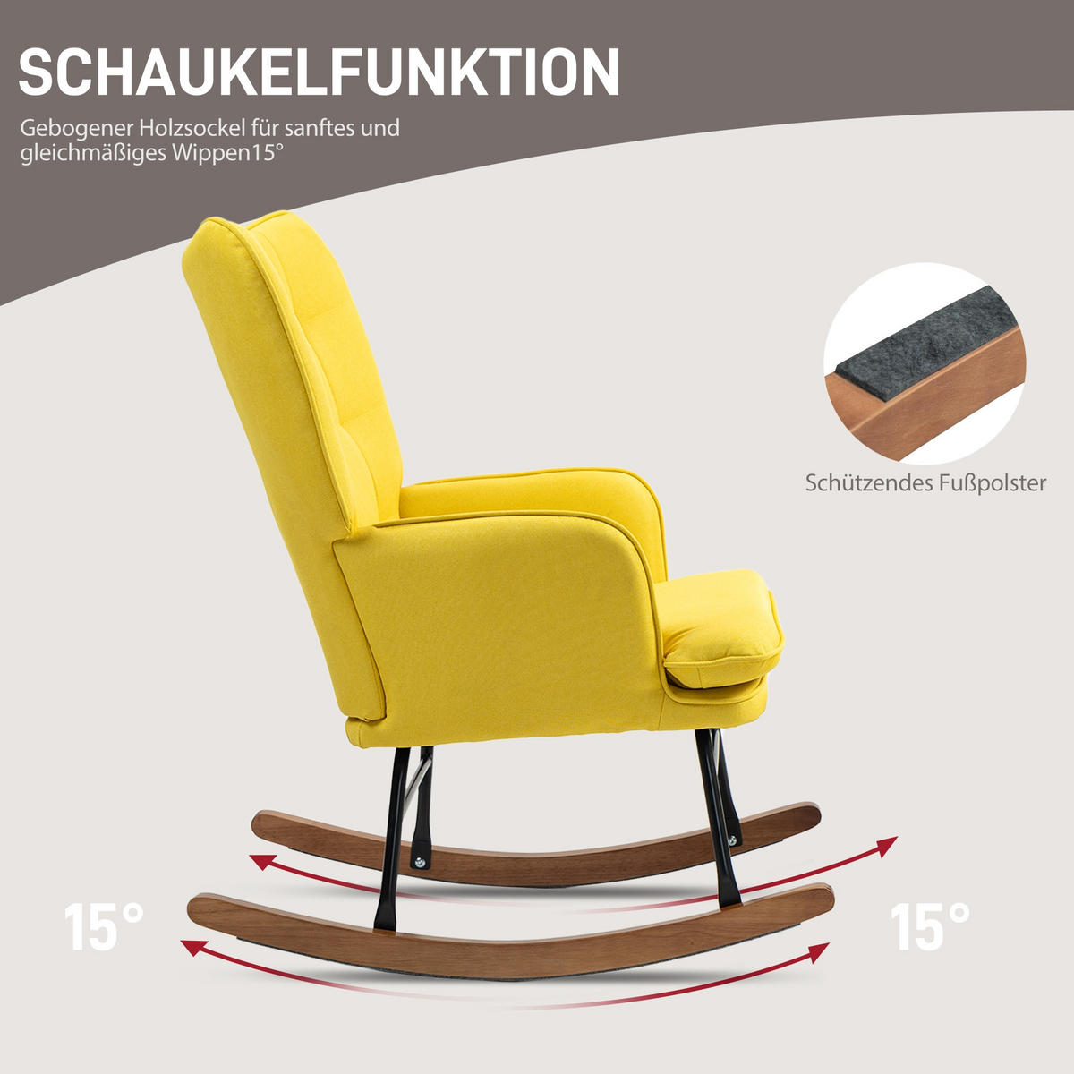 SCHAUKELSTUHL Gelb mit Hocker - Gelb, Textil (89/90/64cm) - Oxeza