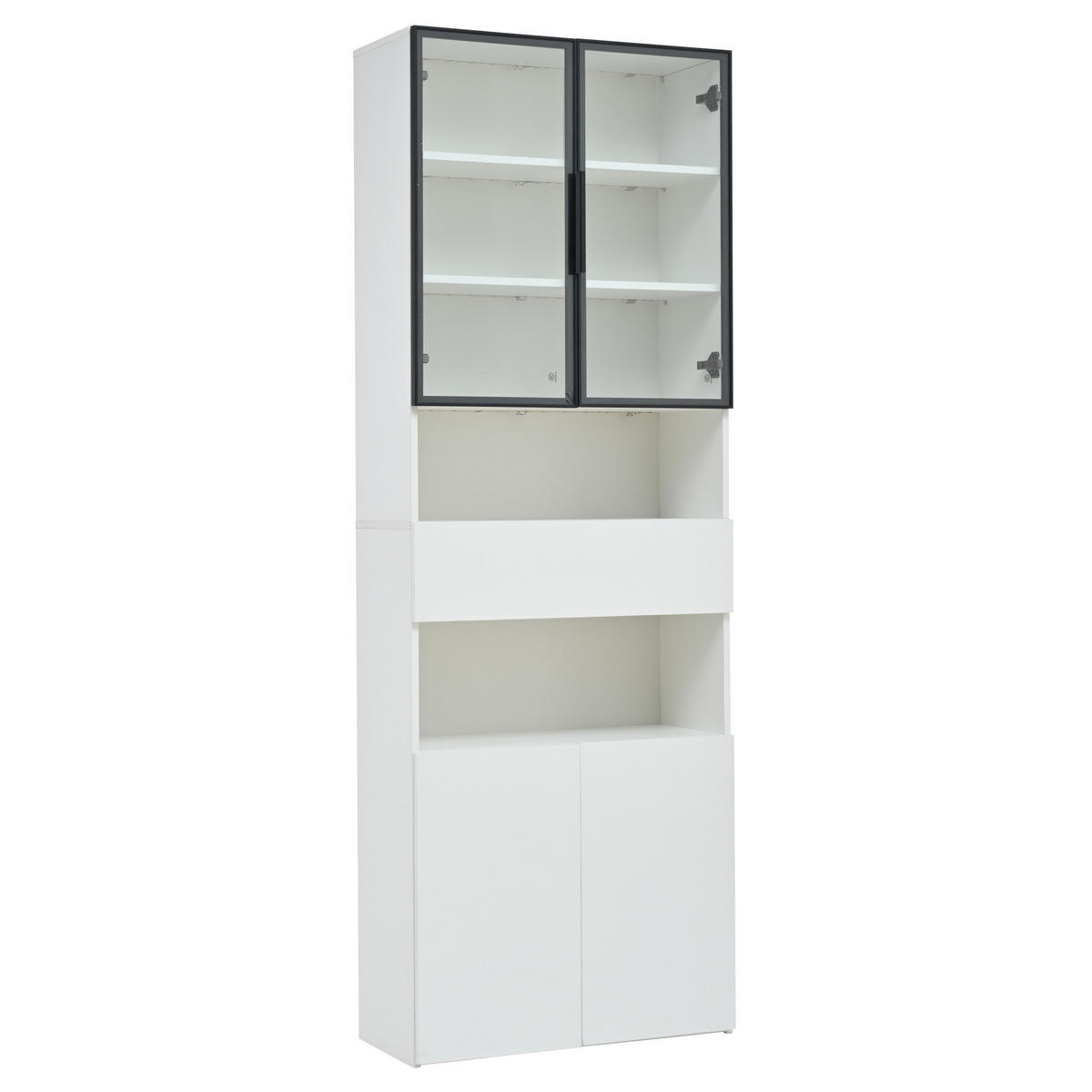 VITRINE 70/30/200 cm aus Spanplatte mit LED-Beleuchtung und Glastüren Weiß - Weiß, Holzwerkstoff (70/200/30cm) - Modenvie