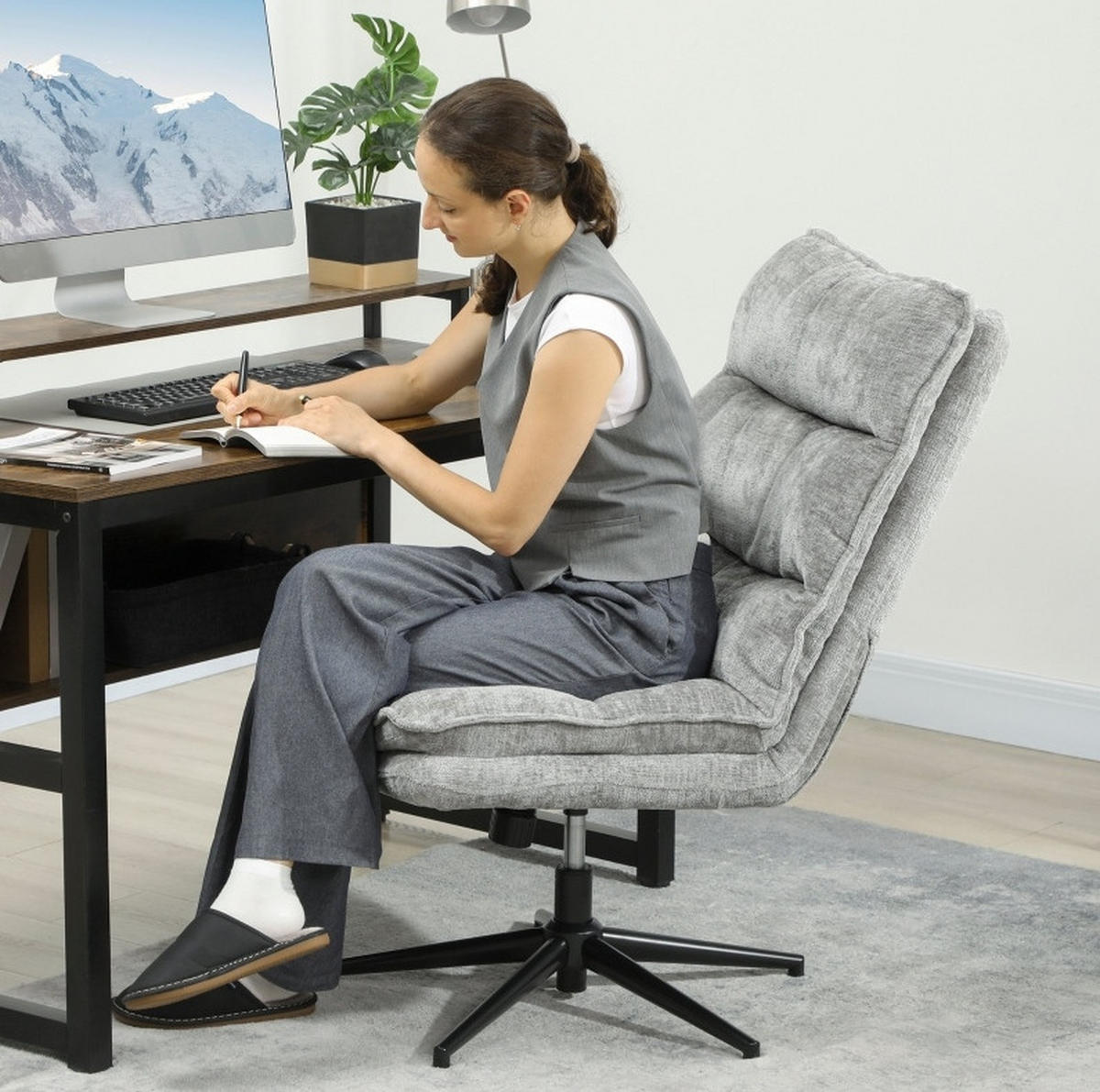 BÜROSTUHL in Grau 63,5x81x102 cm, drehbar und höhenverstellbar, mit Kippfunktion - Grau, Textil (81/102/63.5cm) - IVMEU