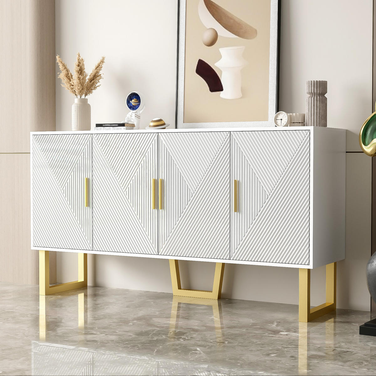 SIDEBOARD 150/40/82 cm mit 4 Türen, höhenverstellbaren Einlegeböden und Hochglanzfront aus MDF, Weiß - Weiß, Holzwerkstoff (150/82/40cm) - Redom