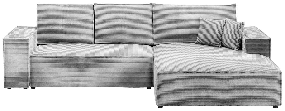 ECKSOFA Pablo mit Schlaffunktion Hellgrau Cord - Hellgrau, Textil (294/185cm) - Bromarkt