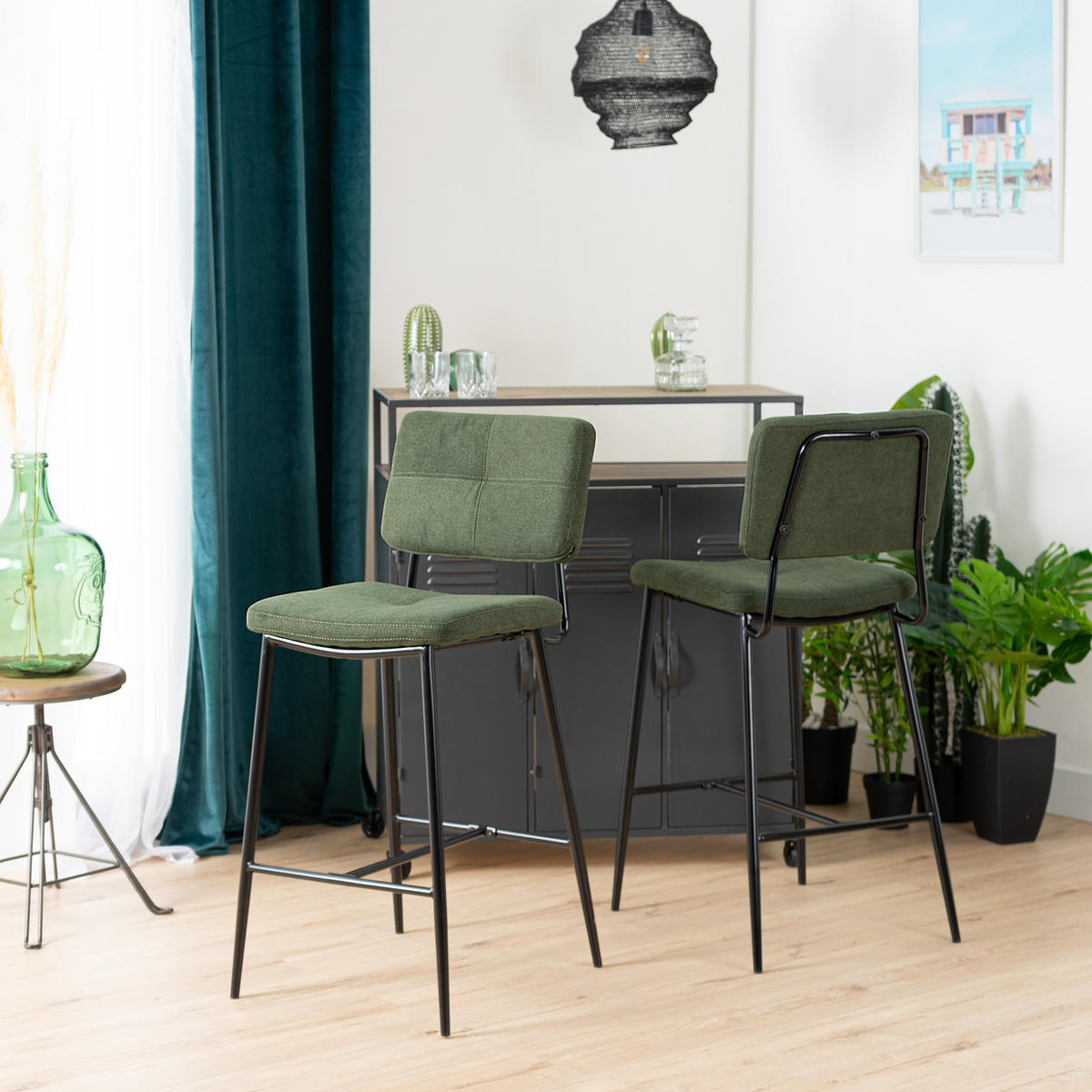 BARHOCKER in Eisen Stoffbezug, Green - Grün, Textil (46/102/52cm) - Meubles Cosy