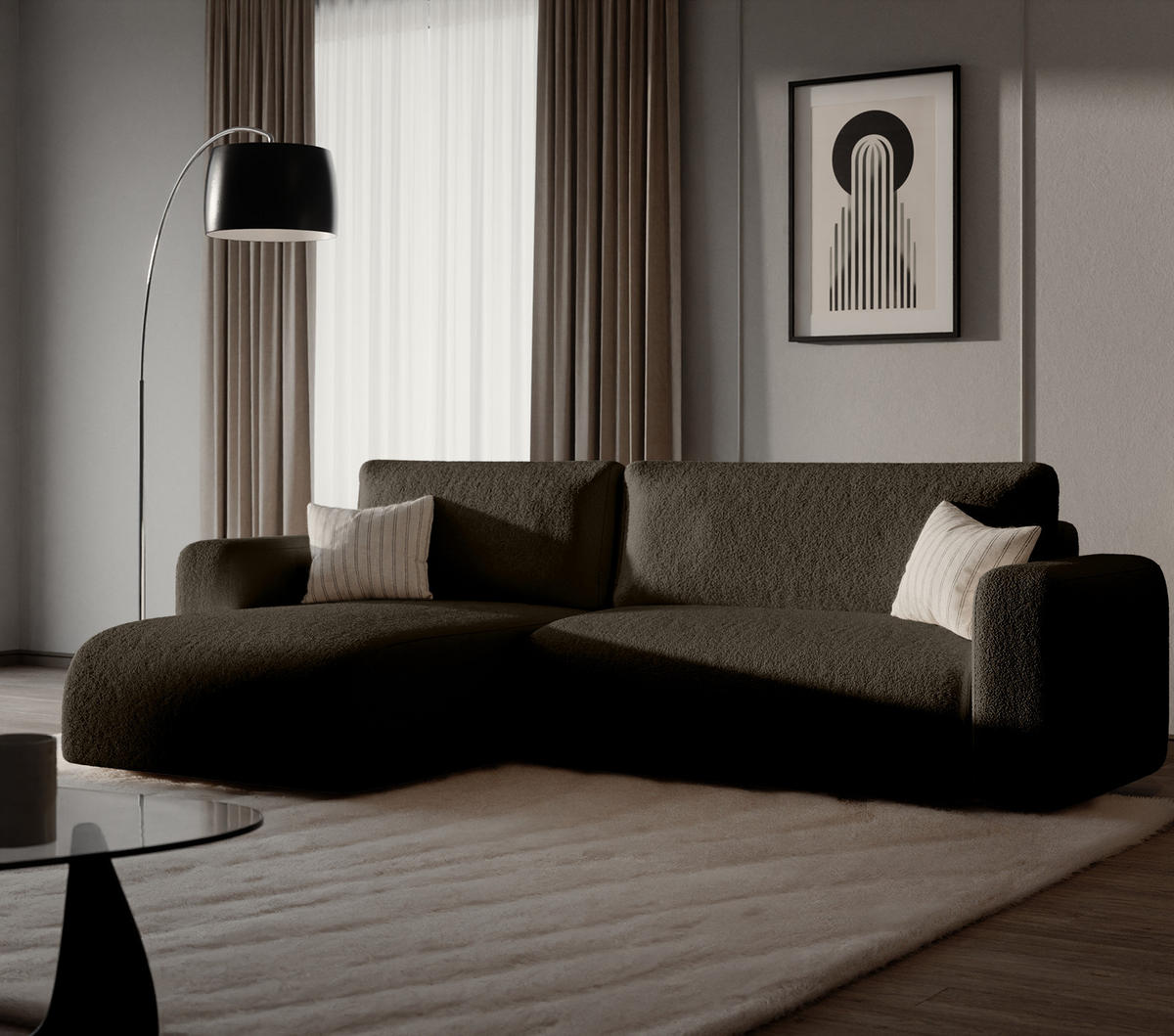 ECKSOFA TALW L mit Schlaffunktion, Dunkelbraun - Dunkelbraun, Textil (294/185cm) - Fedve