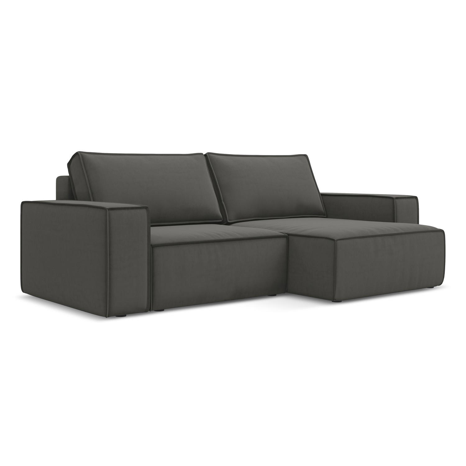 ECKSOFA mit Schlaffunktion Samt Stoff Grau - Dunkelgrau/Schwarz, Kunststoff/Textil (257/148cm) - LaMiaSofa